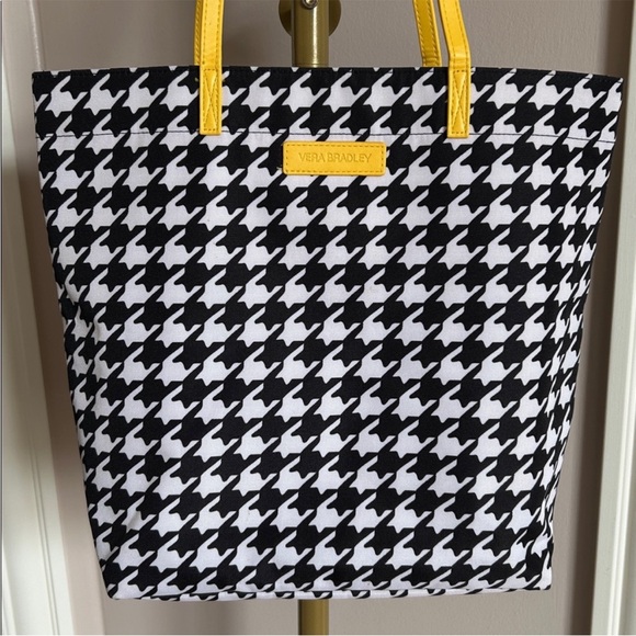 Vers Bradley Hello Yellow Midnight Houndstooth Tote EUC - Picture 2 of 7